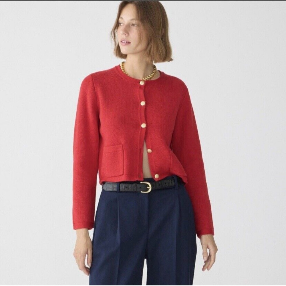 J. Crew Red Cropped Button Cardigan
